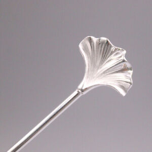 Solid 999 Fine Silver Hairpin Oriental Culture Leaf Shape Hair Pin 5.4inch L