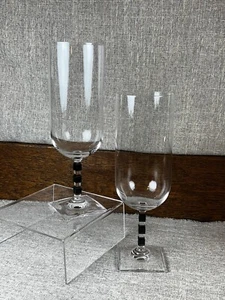 2 Mikasa Viewpoint Black Iced Tea Stemmed Glasses Goblets Black Squares on Stems - Picture 1 of 8