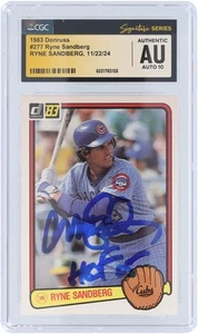 Ryne Sandberg Cubs Signed 1983 Donruss #277 CGC Auto 10 Rookie Card w/HOF Insc - Picture 1 of 3