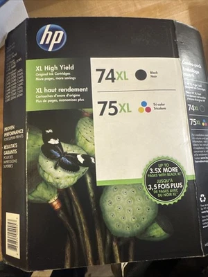 2 упаковки подлинных чернил HP 74XL HP 75XL для Deskjet D4360 Officejet J5780 СРОК ГОДНОСТИ 2018 - Изображение 1 из 4