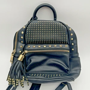 BEBE Mini Backpack Purse Black Faux Leather Gold Studs 9"x10" Handbag - Picture 1 of 7