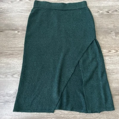 Vero Moda Natine Split Midi Skirt Womens Large Sea Moss Green Pull On Knit Foto 1 de 4