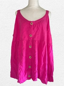 Terra & Sky Damen Tanktop mit Knopfleiste Fuchsia Ärmellos Viskose/Leinen 3X (24/26) - Bild 1 von 5