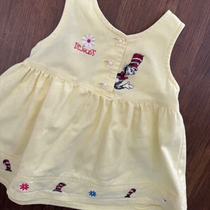Vintage Dr. Seuss die Katze mit Mütze Baby Mädchen 12 Monate gelb Kleid bestickt - Bild 1 von 10