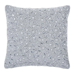 J Queen Bellissima Decorative Pillow, 14" x 14" Powder Blue Square Beaded - Picture 1 of 2