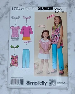 Simplicity Pattern 1704 Sz 7-14 Girls Dress Tunic Pants & Detatchable Collars - Picture 1 of 3