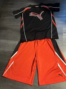 PUMA Boys 2 piece outfit shorts set Sz M shirt pull on shorts Black & Red - Picture 1 of 7