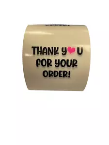 Thank You for Your Order | CLEAR W/ PINK Heart | 2" Round | 500 Labels (2) Rolls - Picture 1 of 5
