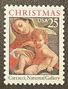 Scott#: 2427 - Christmas - Madonna and Child, by Caracci 25c 1989 Single Stamp - Picture 1 of 1