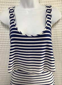 Betsey Johnson Sz 4 Blue White Illusion Stripe Knit Maxi Dress Flutter Top - Picture 1 of 7