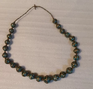 Antik Tibetisch Gold oder Goldfarben? und Türkis Inlay Perlenkette. - Bild 1 von 11