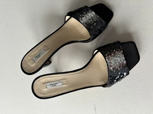 Woman’s Authentic Prada Milano Heels Size 37 Sparkly Black D3 - Picture 1 of 4