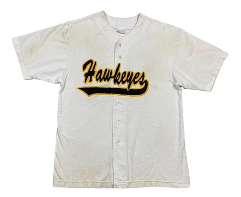 Vintage IOWA HAWKEYES Short Sleeve Button Up Baseball Jersey Shirt Mens L #15 Cover