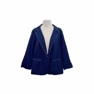Anthropologie ModCloth Navy Legendary Lifestyle Rainbow Trim Blazer Plus Size 3X - Picture 1 of 13