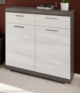 Schuhschrank Schuh Kommode weiß Hochglanz und grau Flur Schrank Garderobe Shawn - Bild 1 von 9