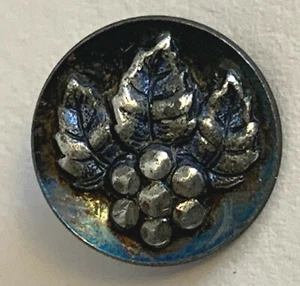 Old Steel Cup Button Plant Life Leaves, Flower Design of Cut Steels Blue Tint - Picture 1 of 2