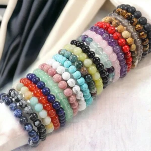 Pulsera de piedras preciosas naturales elástica elástica 6 mm 8 mm genuina hecha a mano para hombres y mujeres - Imagen 1 de 93