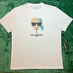 KARL LAGERFELD Paris Mens Short Sleeve T-Shirt Size XL White Logo Cotton NEW - Picture 1 of 12