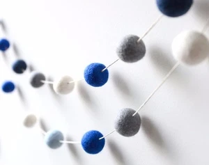 BLUE GREY garland. Felt balls garland. Baby Nursery.Kids Pom Pom Wall Decor. - Picture 1 of 3
