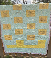 Vintage Handmade Hand Quilted Embroidered Quilt Kittens Pastels 65”x80” 