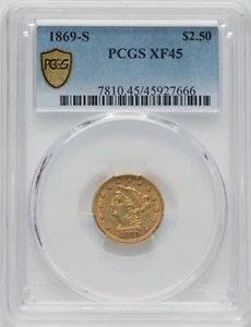 1869-S LIBERTY HEAD QUARTER EAGLE $2.5 GOLD PCGS XF45 - Picture 1 of 4