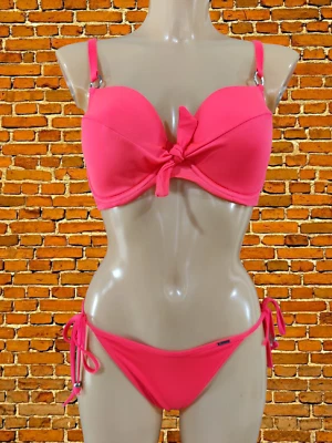 WOMENS BOUX AVENUE NEON CORAL PADDED UNDERWIRED 2 PIECE BIKINI SWIMSUIT TIE SIDE - Image 1 of 4
