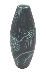VTG Pottery Vase 2 Tone Blues & White Nature Design Organic Winter Holiday Art - Picture 1 of 9