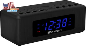 Emerson AM/FM Dual Alarm Clock Radio with 0.6" Blue LED Display Black NEW - Picture 1 of 7