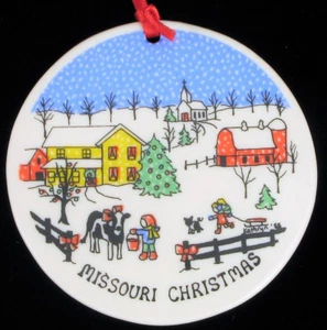 VINTAGE 1988 KATHRYN DESIGNS HAND PAINTEDPORCELAIN MISSOURI CHRISTMAS ORNAMENT ! - Picture 1 of 3