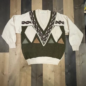 Maglione Umberto Bilancioni italiano lana e pelle - vintage taglia 52 - Foto 1 di 9