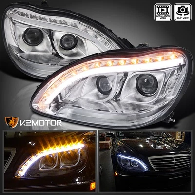 Fits 1998-2006 Mercedes Benz W220 S-Class Upper LED Signal Projector Headlights - Image 1 of 4