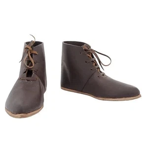 Front Laced Leather Ankle Boots Medieval Renaissance Shoes SCA LARP Cosplay - Picture 1 of 3