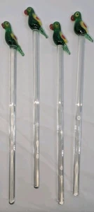 Vintage Hand Blown Art Glass Tropical Bird Swizzle Sticks Drink Stir Sticks  - Picture 1 of 12