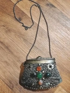 Vintage Sajai Metal Bag with Agate Stones metal fringe - Picture 1 of 5