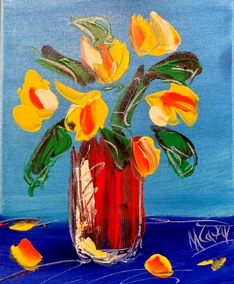 Jarrón de flores moderno abstracto pintura al óleo original impresionista rc455 Foto 1 de 4