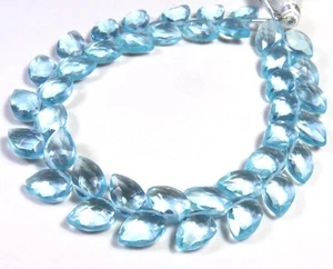 Aquamarine Hydro Quartz Glass 10x7mm Pear Diagonal Drilled Faceted Beads 10x7mm - Picture 1 of 10