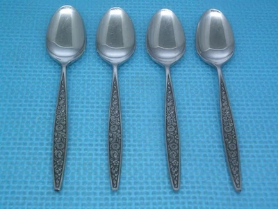 Interpur INR22 Textured Floral Set of 4 Teaspoons 6 3/8" Stainless Japan - Image 1 of 3