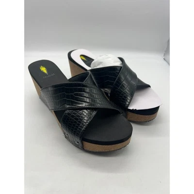Volatile Riverside Black Croco Animal Print Wedge Wide Strap Sandals 11 New - Image 1 of 4