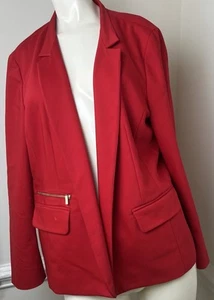 Chico's Red Open Front Gold Zipper Blazer Pocket Jacket 3 (xl) - Picture 1 of 14