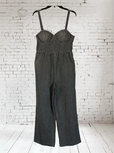 BOG Collective Womens Jumpsuit LG Gray Denim Bustier Padded Sleeveless Wide Leg - Picture 1 of 5