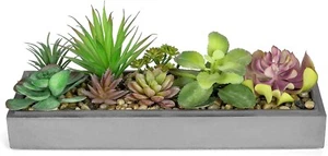 Arreglo mixto de plantas suculentas artificiales en maceta moderna de arcilla gris de 16 pulgadas - Imagen 1 de 4