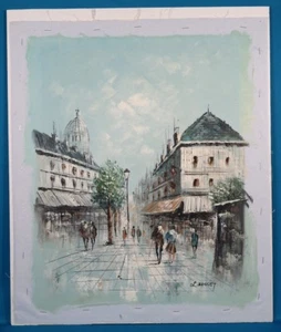 L Basset Untitled Street Scene Painting Acrylic Oil on Canvas - Picture 1 of 8