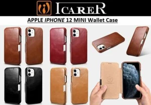 Apple IPhone 12 mini vintage series Genuine leather wallet by Icarer 4 colours - Picture 1 of 16