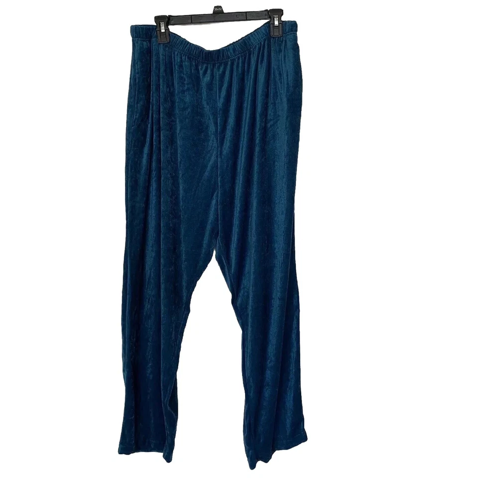 Venezia Vitale Women’s 1X Teal Velour Activewear Pants Lounge Pull On Pockets - Image 1 of 4