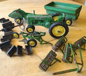 Vintage ERTL ESKA John Deere Tractor w/ Wagon, Plow, Harrow, Spreader – Farm Toy - Picture 1 of 20