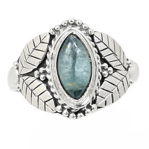 Leaves - Aquamarine Cabochons - Brazil 925 Silver Ring Jewelry s.8 BR124558