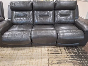Leather power recliner sofa set (3 seater) with adjustable headrest - Picture 1 of 6
