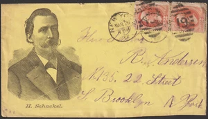 NEW YORK NY Illust frnt + back H SCHACKEL 1882 2ct verm SCHACKEL'S HOTEL (c365) - Picture 1 of 2