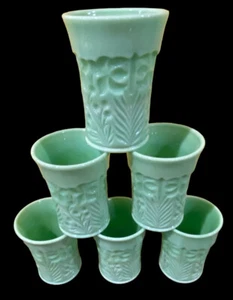 L E Smith Jadeite 6 Glasses Beautiful Dogwood Pattern - Picture 1 of 8