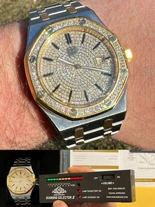 Mens Watch Stainless Steel Automatic Skeleton Back 44mm Moissanite Stone Bezel - Picture 1 of 12